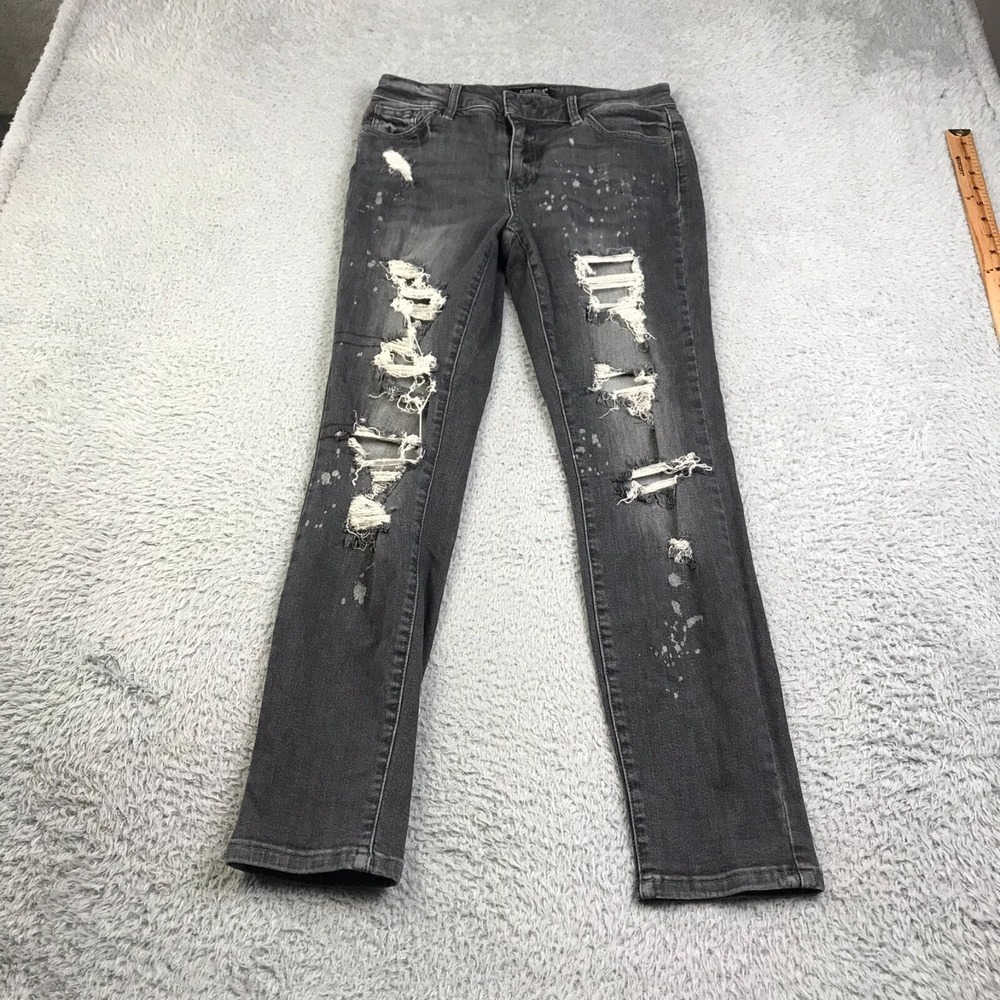 Judy Blue Jeans Womens 7/28 Black Distressed Boyfriend Mid Rise Stretch Denim
